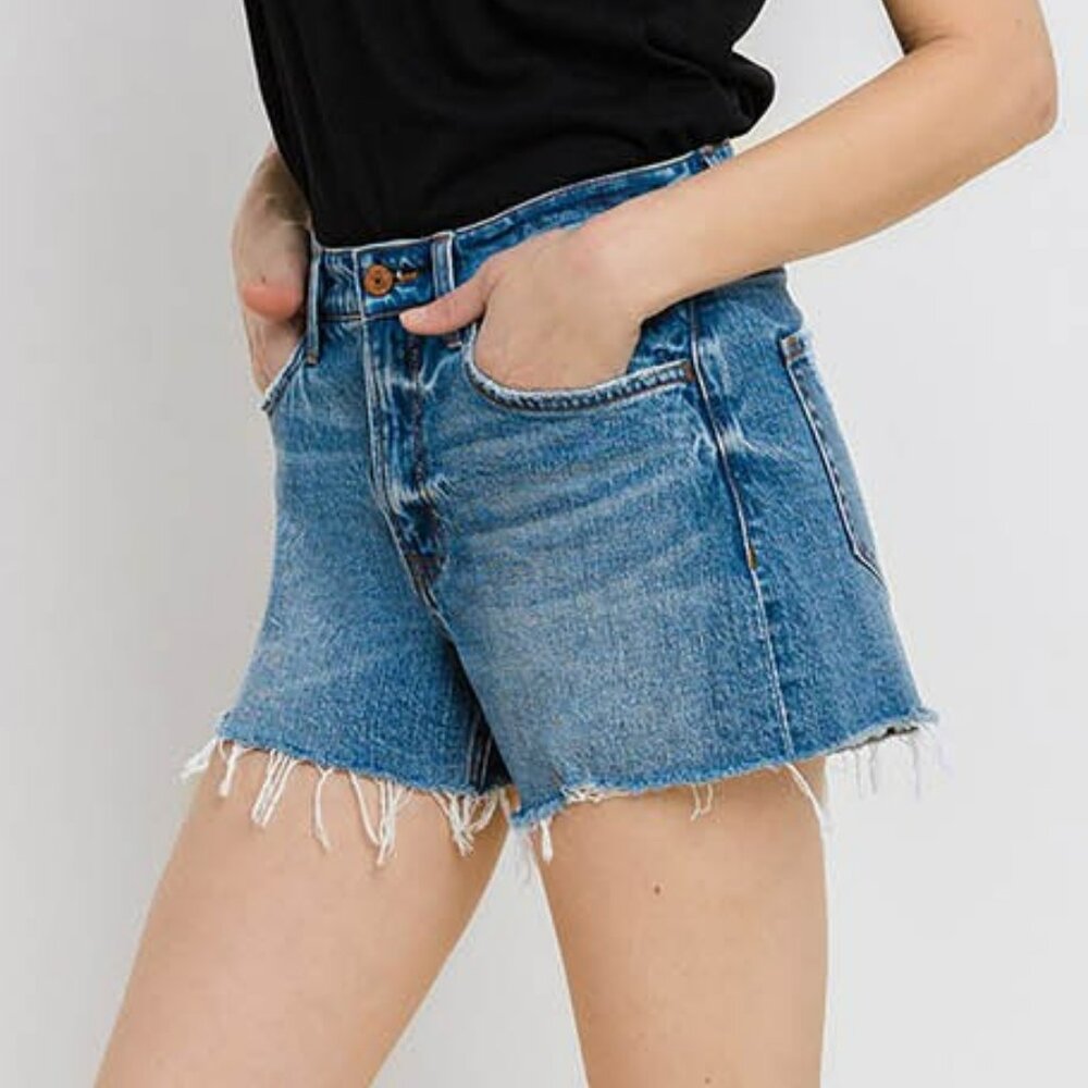 NWT Vervet by Flying Monkey High Rise Distressed Hem A-Line Shorts In Swan River - Picture 9 of 11